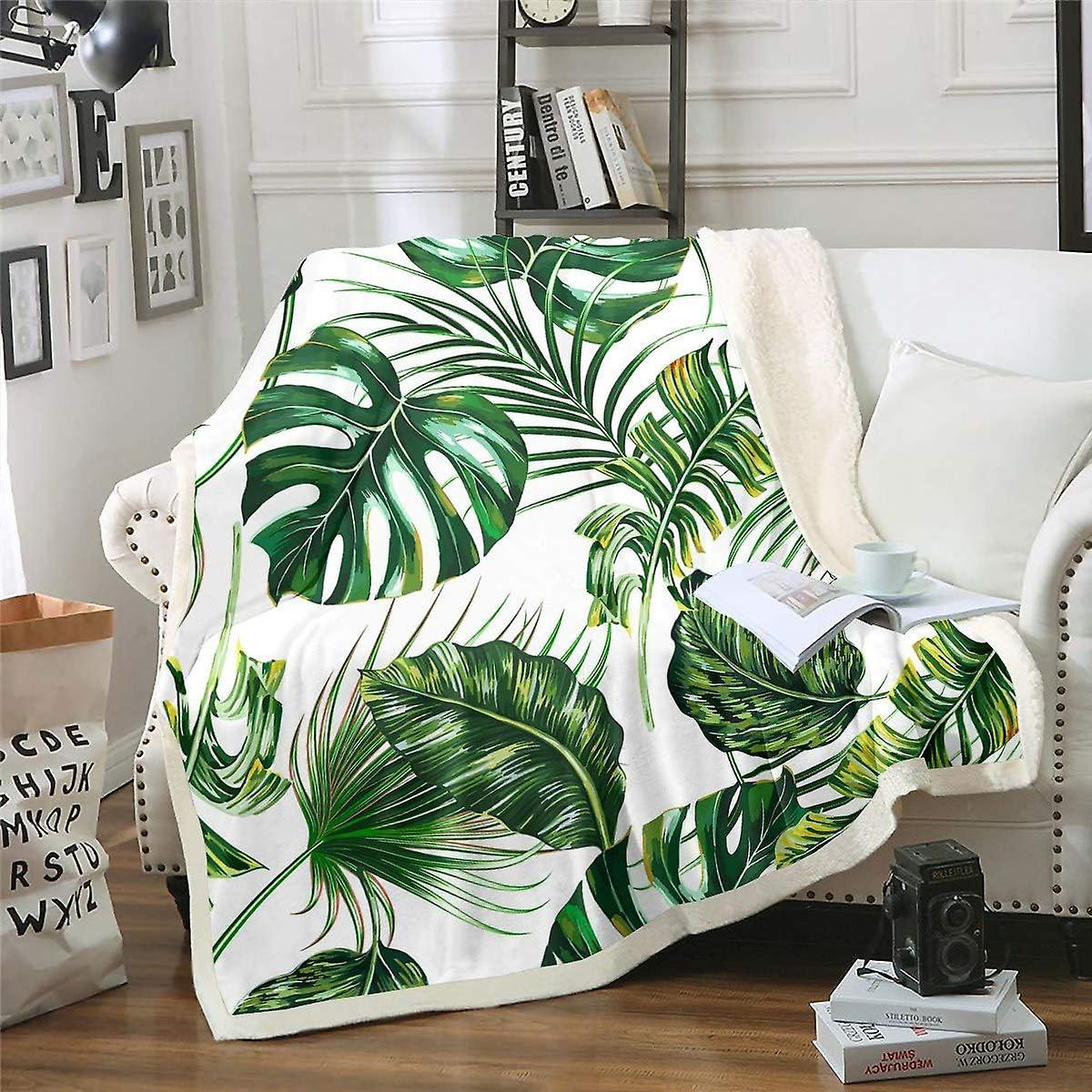 Kerota Palm Leaf Plush Blanket Green Tropical Leaves Fleece Throw Blanket for Sofa Couch Bed Hawaiian Botanical Sherpa Blanket Stain Resistant Leaf...