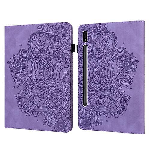 Mycase For Samsung Galaxy Tab S9 / S9 Fe Peacock Embossed Pattern Leather Tablet Case Purple