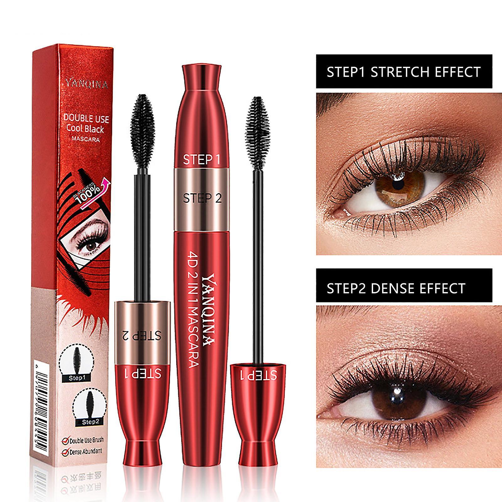 Baodan 2 In 1 Waterproof Mascara 4D Silk Fiber Mascara Super Long Thick Thick Mascara 2 Brushes Non-caking Anti-smudge Waterproof