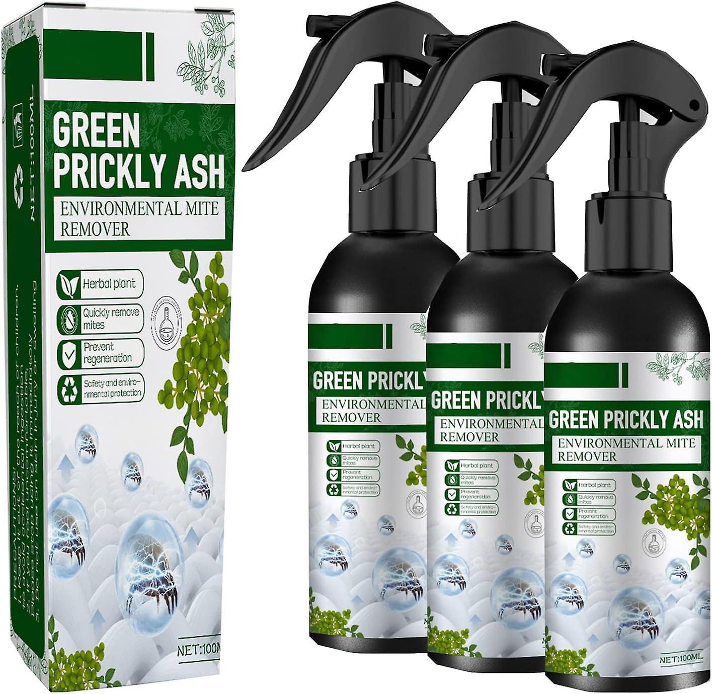 unbrand Green Prickly Ash Mite Remover Spray, Green Prickly Ash Mite Spray Special Effect, Anti Allergen Dust Mites Killer 3pcs