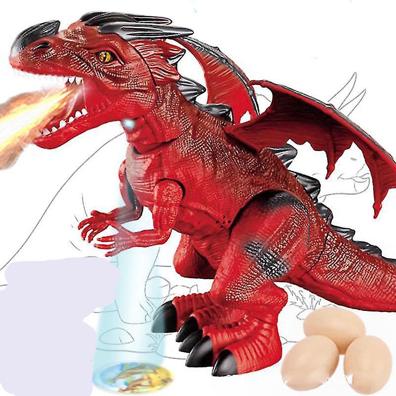 DANNTO Dinosaur Toy Electric Can Walk And Lay Eggs Fire-Breathing Spray Projection Flying Dragon Vocal Overlord Red