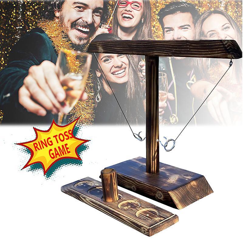 Csccv Ring Toss Games for Kids Adults Home Party Drinking Games Fast-paced Handheld Wooden Board Games Shot Ladder Bundle Outdoor Bars