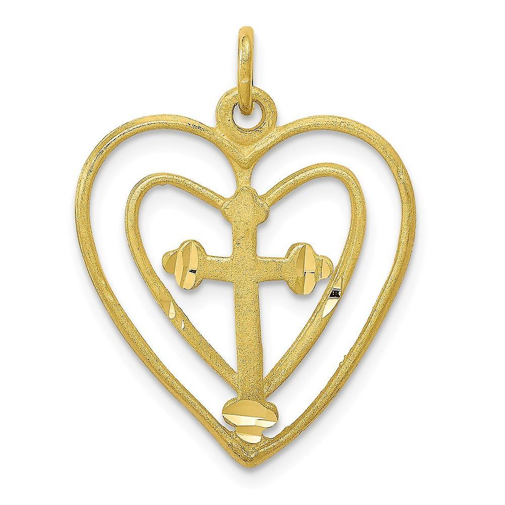 JewelryWeb 10k Yellow Gold Solid Satin Religious Faith Cross IN Love Heart Charm Pendant Necklace Measures 30x20mm Wide Jewelry for