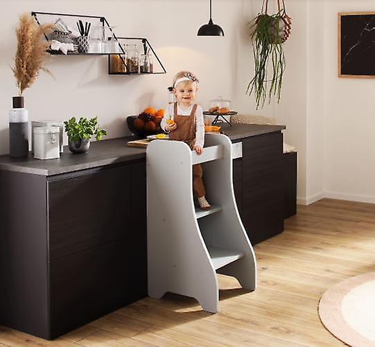 Puckdaddy Explorer Tower Tower 43x50x94cm Kids HighStand Wood Grey Practical Kitchen Helper