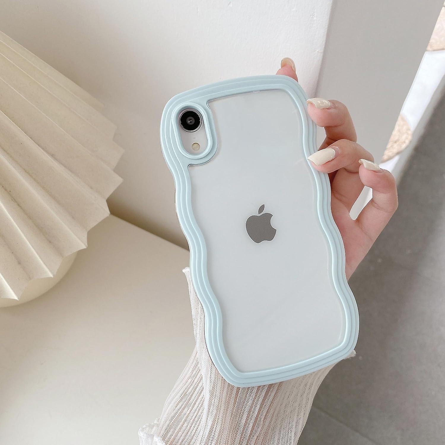 Baiccf Compatible With Iphone X Case/iphone Xs Case, Cute Curly Wave Frame Clear Case, Transparent Soft Silicone Tpu Bumper Shockproof -  Light Blue