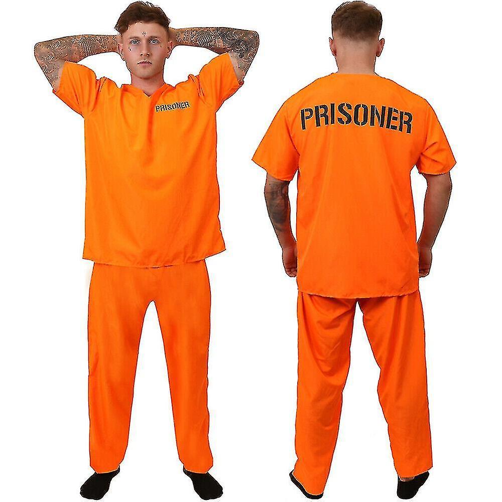 Zhenv Adult Inmate Costume Orange Prisoner Jumpsuit Jailbird Outfit For Halloween Orange Prisoner Costume Men Jail Jumpsuit Costume Adult M 168-180cm