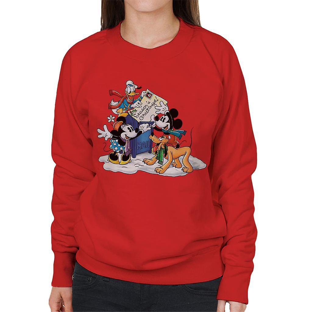 Disney Christmas Mickey Mouse Mailing Seasons Greetings Women's Sweatshirt Red Small