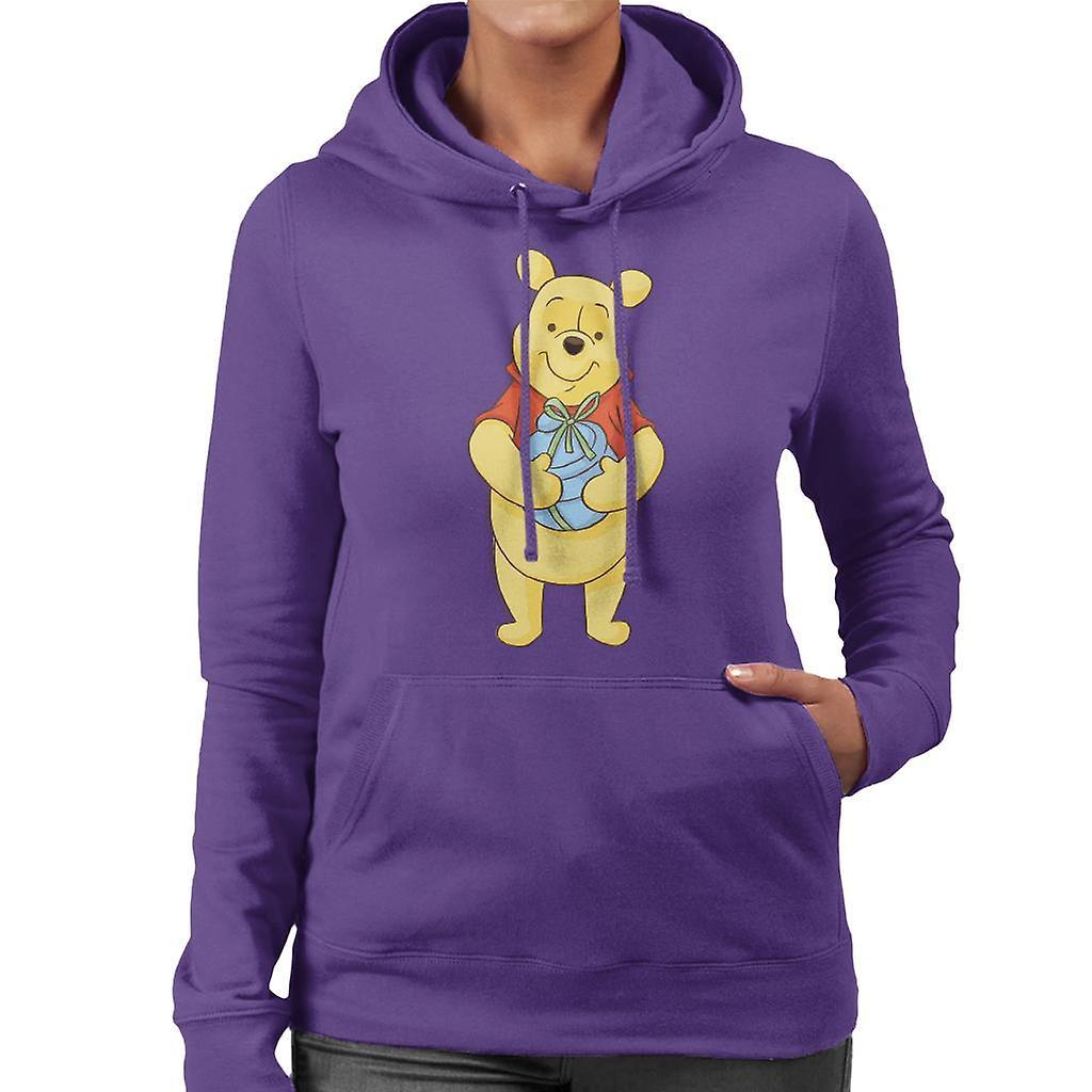 Disney Christmas Winnie The Pooh Holding Honey Pot Women's Hooded Sweatshirt Purple Large