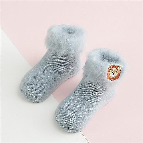 Slowmoose 3d Cartoon Embroidered- Newborn Winter Warm Sock Sky Blue 24M