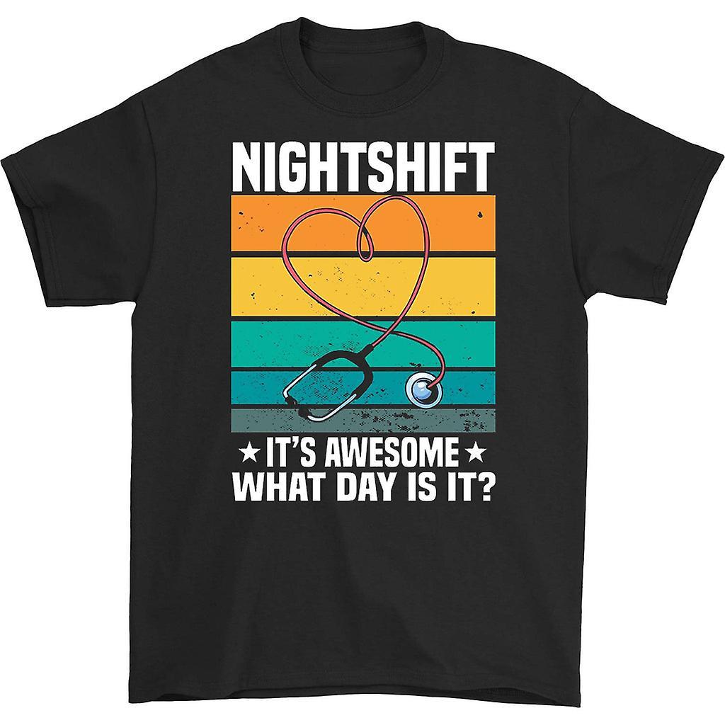 HISHARK Nightshift it's awesome what day is it t-shirt black XL