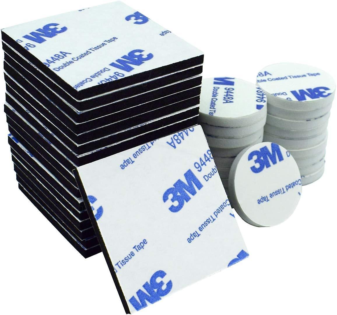 Taiyuan Double Sided Foam Pads, 50 Pcs Double Adhesive Foam Pads Strong Mounting Tape, Square and Round, White & Black