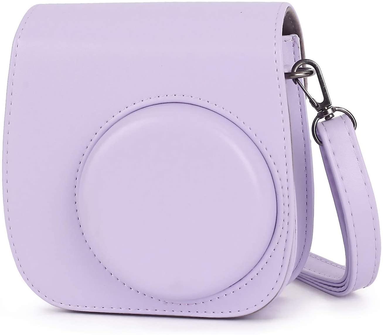 Linkrunning Instant Camera Case Compatible with Instax Mini 11,PU Leather Bag with Pocket and Adjustable Shoulder Strap (Lilac Purple)