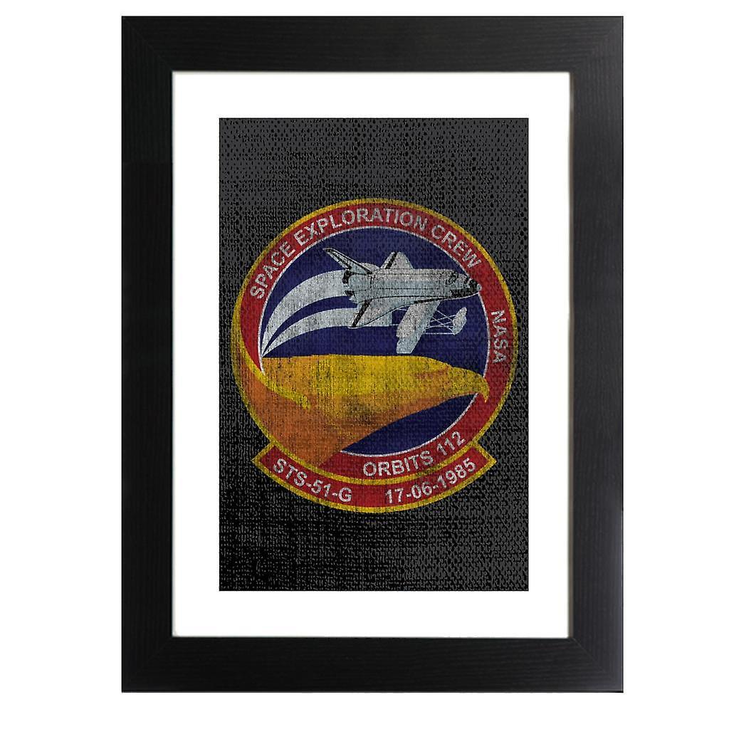 NASA STS 51 G Discovery Mission Badge Distressed Framed Print Black 39 x 52 cm