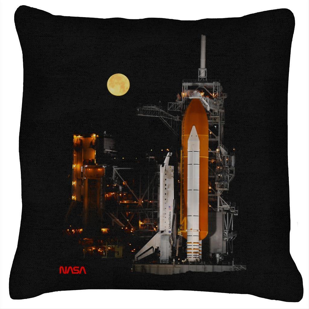 NASA STS 110 Discovery Shuttle At Launch Pad Cushion Black 40 x 40cm