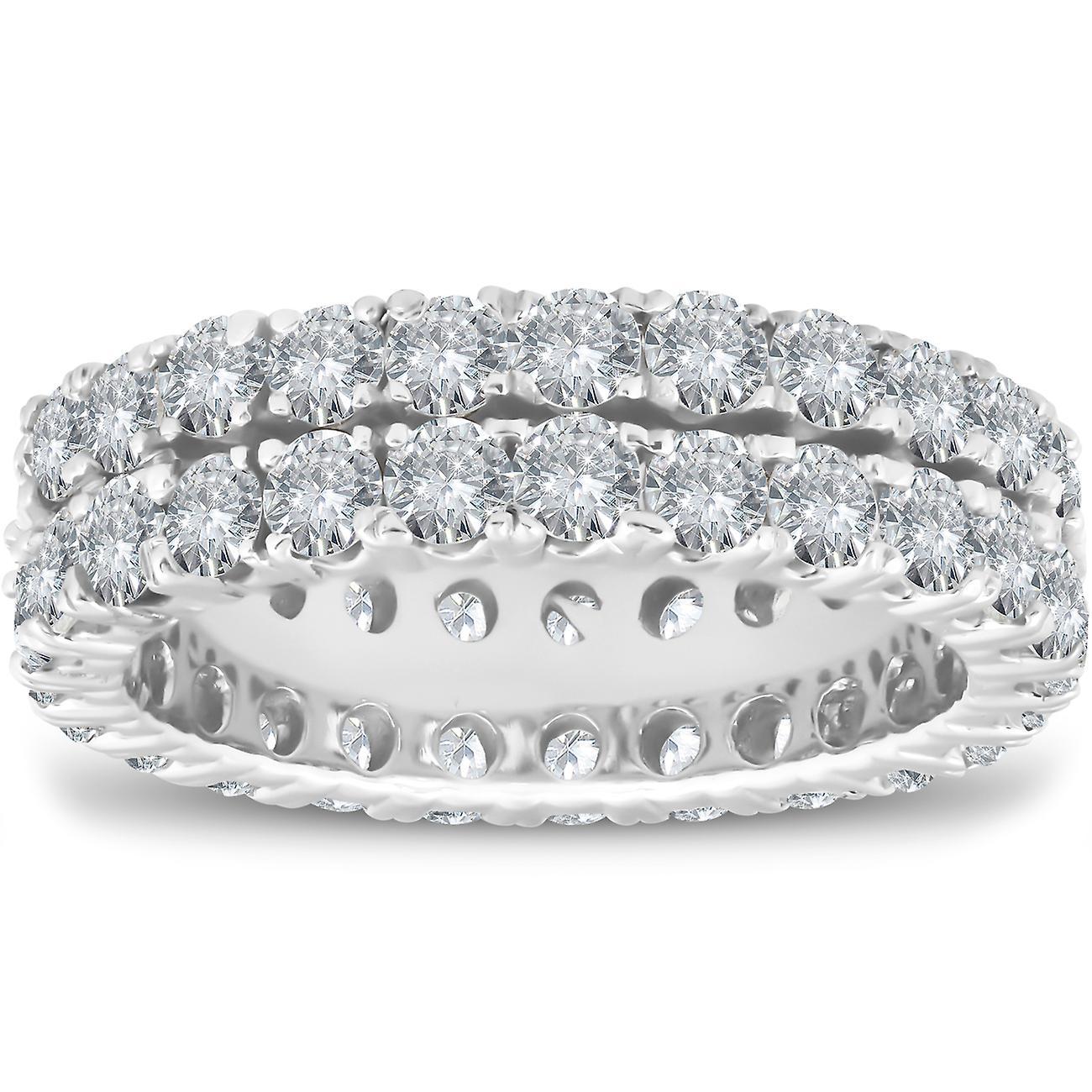 Pompeii3 3 1/2 ct Diamond Double Row Eternity Ring Womens Wedding Band 14k White Gold 7