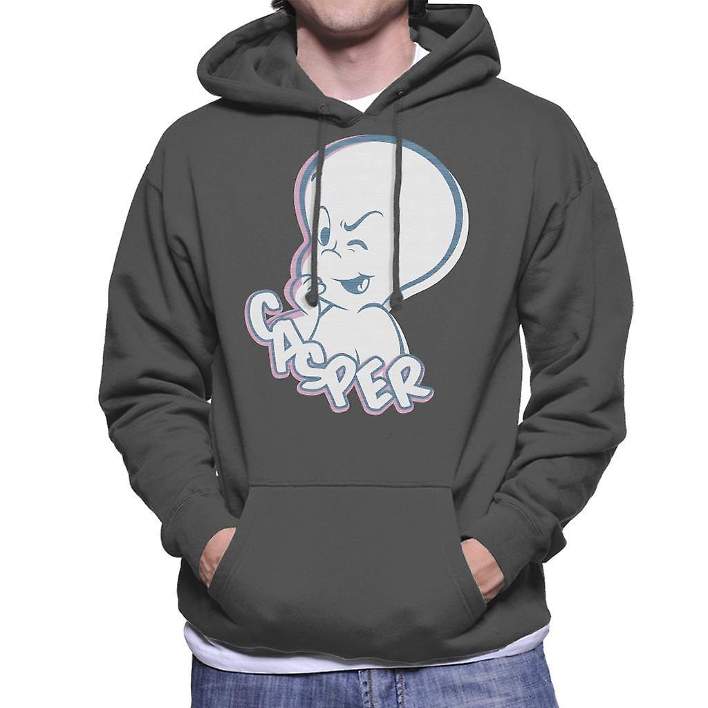 Casper The Friendly Ghost Winking Face Men's Hooded Sweatshirt Charcoal XX-Large