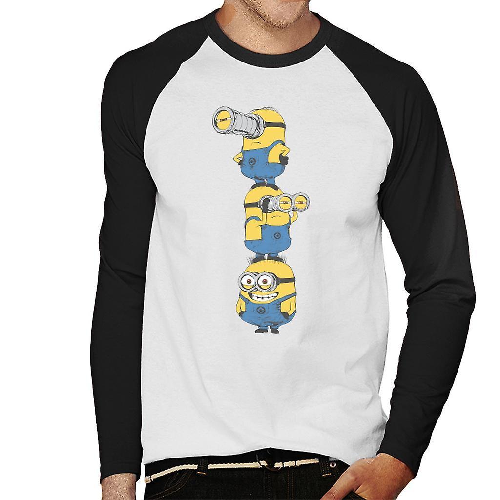 Despicable Me Minions Standing Tower Men's Baseball Long Sleeved T-Shirt White/Black Medium