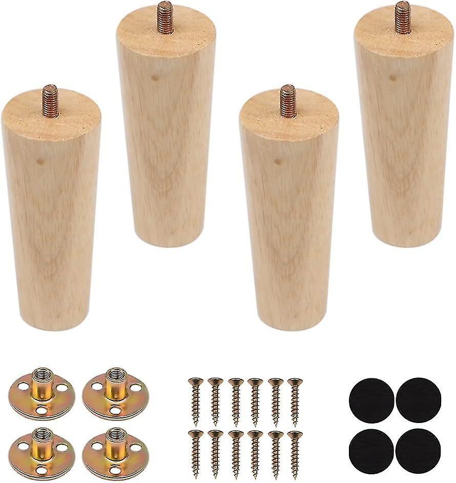 Zhenv 4 Pcs Solid Wood Furniture Legs,12cm Wooden Legs For Sofa, Replacement Wooden Furniture Feet,with Mounting Plate M8 Screws