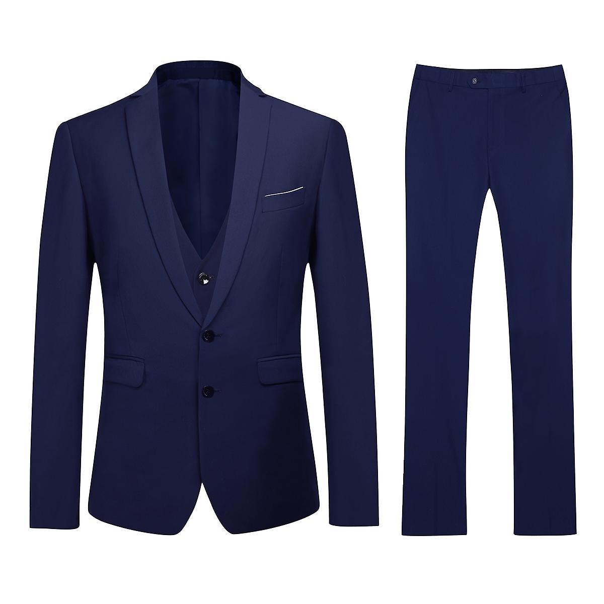 Allthemen Men's Vibrant Navy Slim Fit Classic 3-Piece Suit Navy Blue L