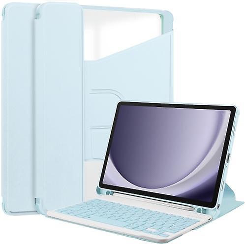 Mycase For Samsung Galaxy Tab A9+ 360 Rotation Transparent Smart Leather Case With Keyboard Sky Blue