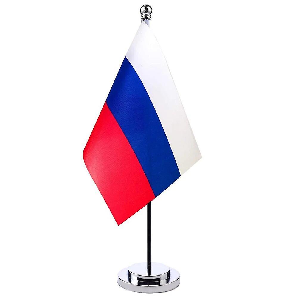 Scitoo 14x21cm Mini Flag Of Russia Banner Meeting Boardroom Table Desk Stand Stainless Steel Pole The Russian Flag National Design Russia Silver Color