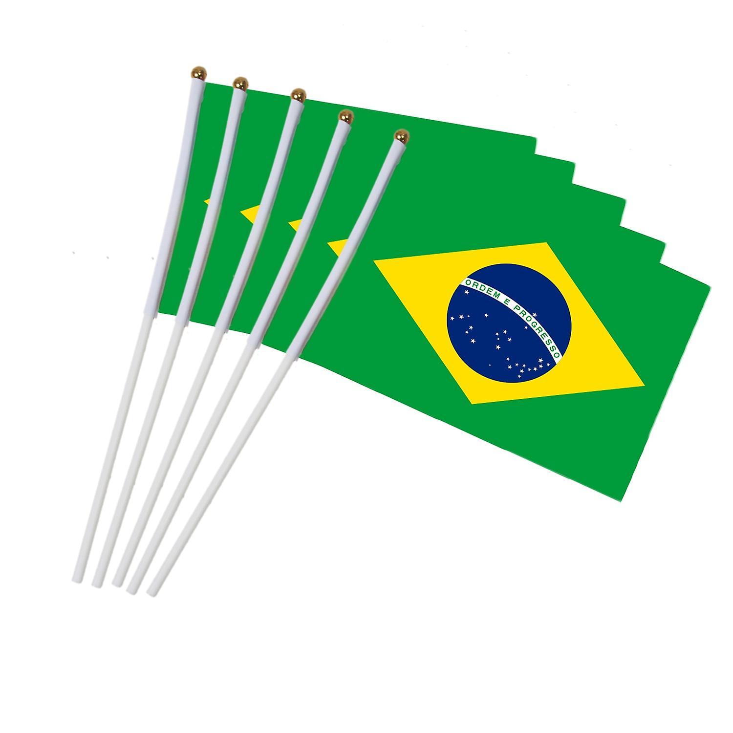 Scitoo 5 Pcs Brazil Flag 21x14 Cm Polyester Tangan Melambaikan Bendera Brasil Bendera Tiang Bendera Negara Banner Dengan Plastik