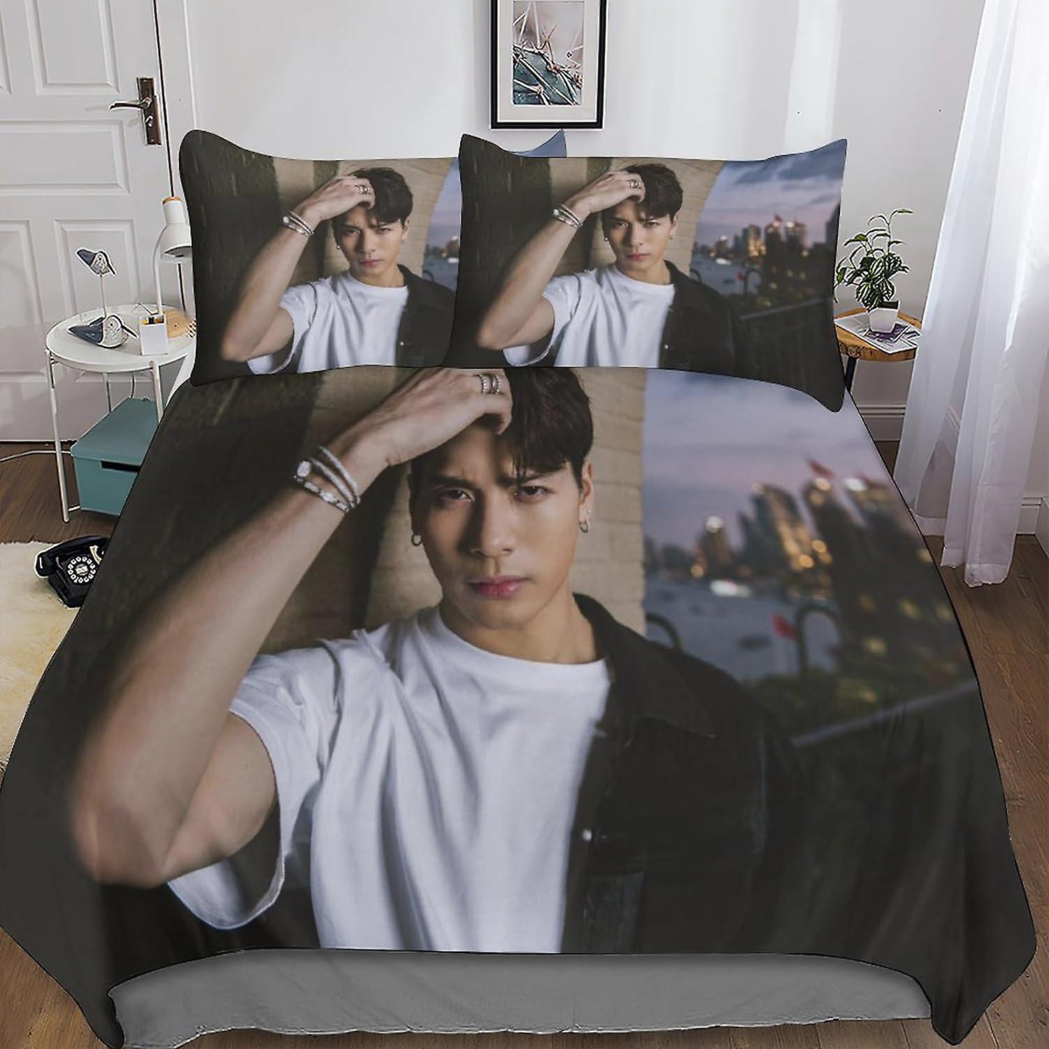 Kerota Jackson Wang Duvet Cover Set, with Pillowcases Microfiber Kpop Star Bedding Set with Zipper Closure 3 Pieces for Teens and Adults Double Sin...