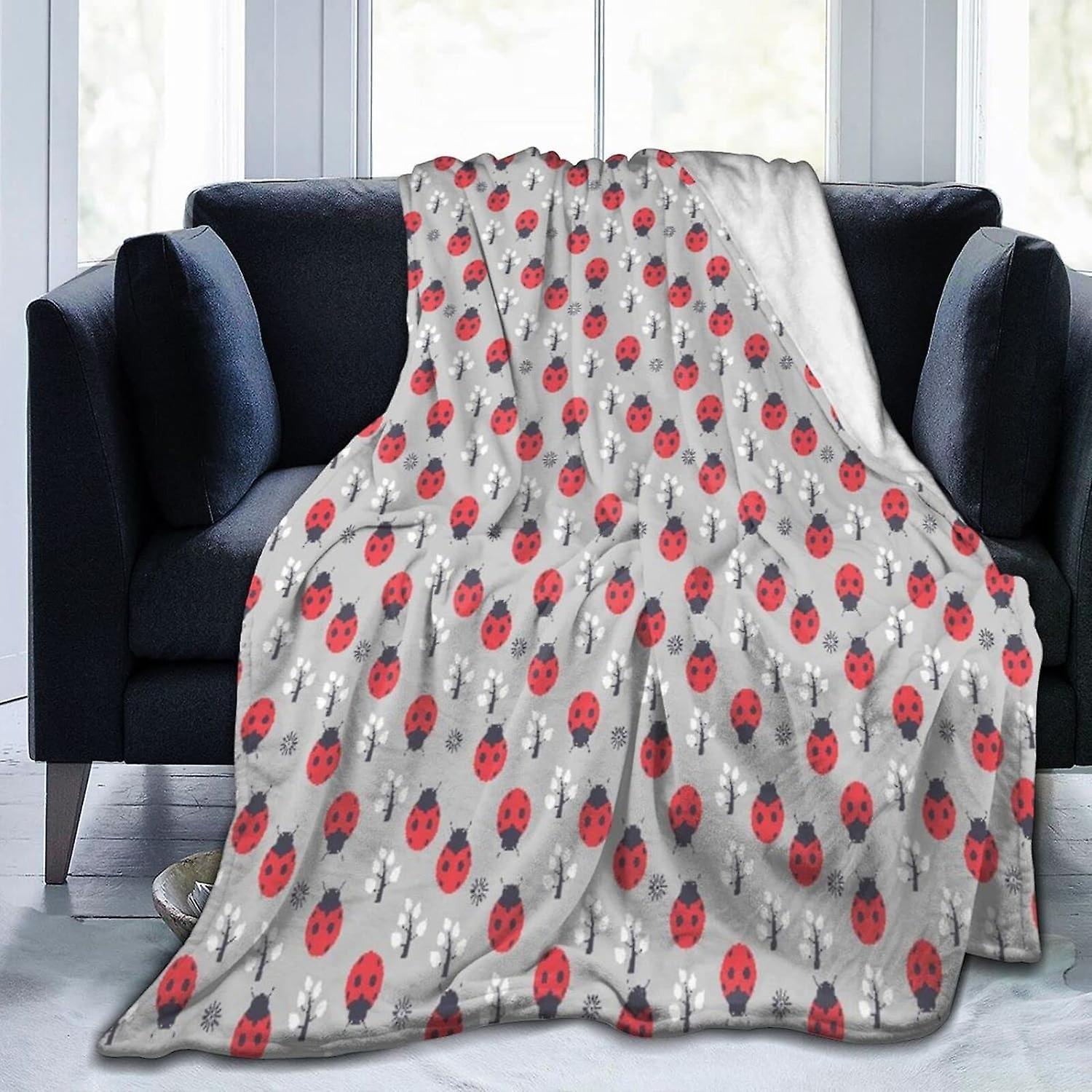 Kerota Super Soft Blanket Cute Ladybug Flannel Blanket Fluffy Warm Bed Throw Anti-Pilling Washable for Adults Kids 50x40in 125x100cm