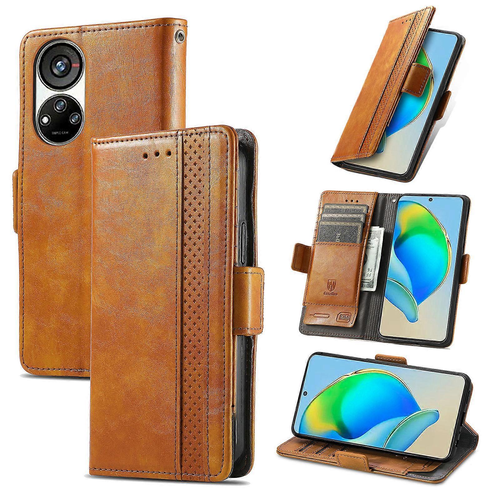 Foxdock Compatible with ZTE Blade V40S RFID Blocking Leather Wallet Case Card Holder Flip Folio Shockproof Cover Khaki