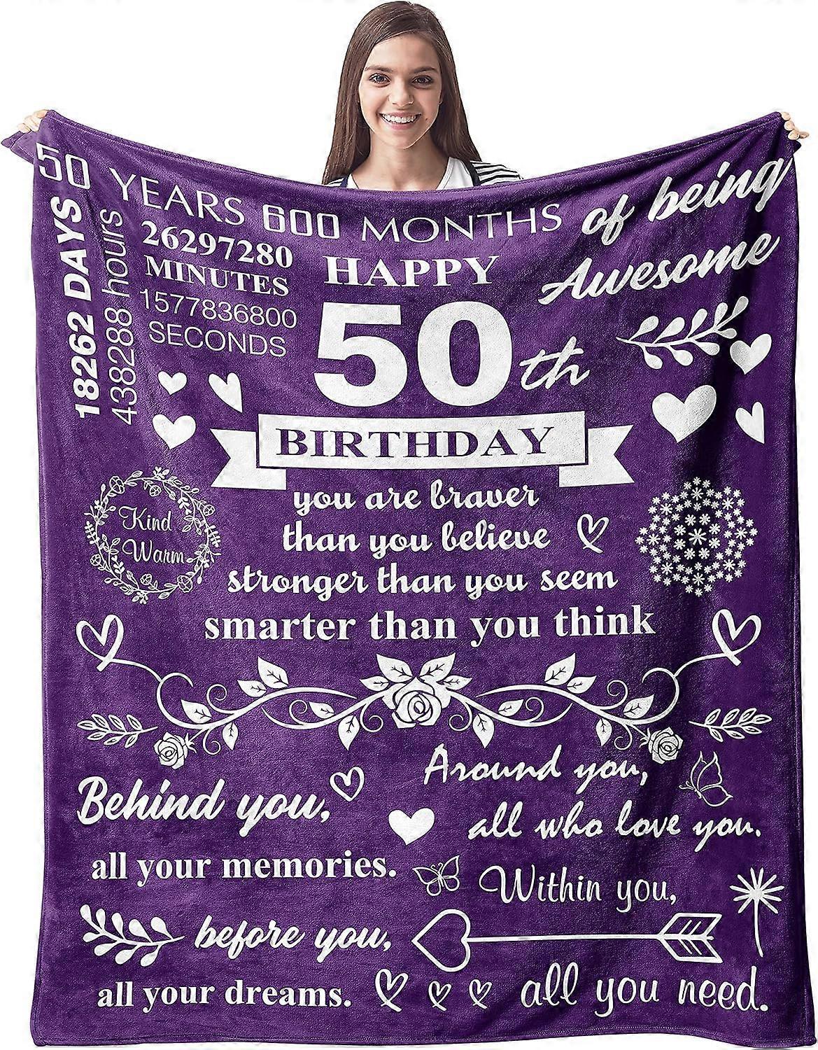 LINCMAN 50th Birthday Gifts for Women Blanket,Happy 50th Birthday Decorations Women Throw Blanket 60"x50",1973 Birthday Gifts for Women Blankets Th...