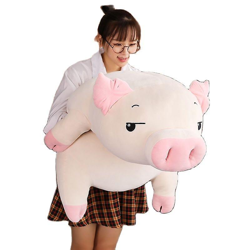 Yosicl 40-110cm Squishy Pig Stuffed Toy Lying Plush White/pink Piggy Doll Animals Soft Plushie Hand Warmer Blanket Kid Comfortable Gift Trick eye w...