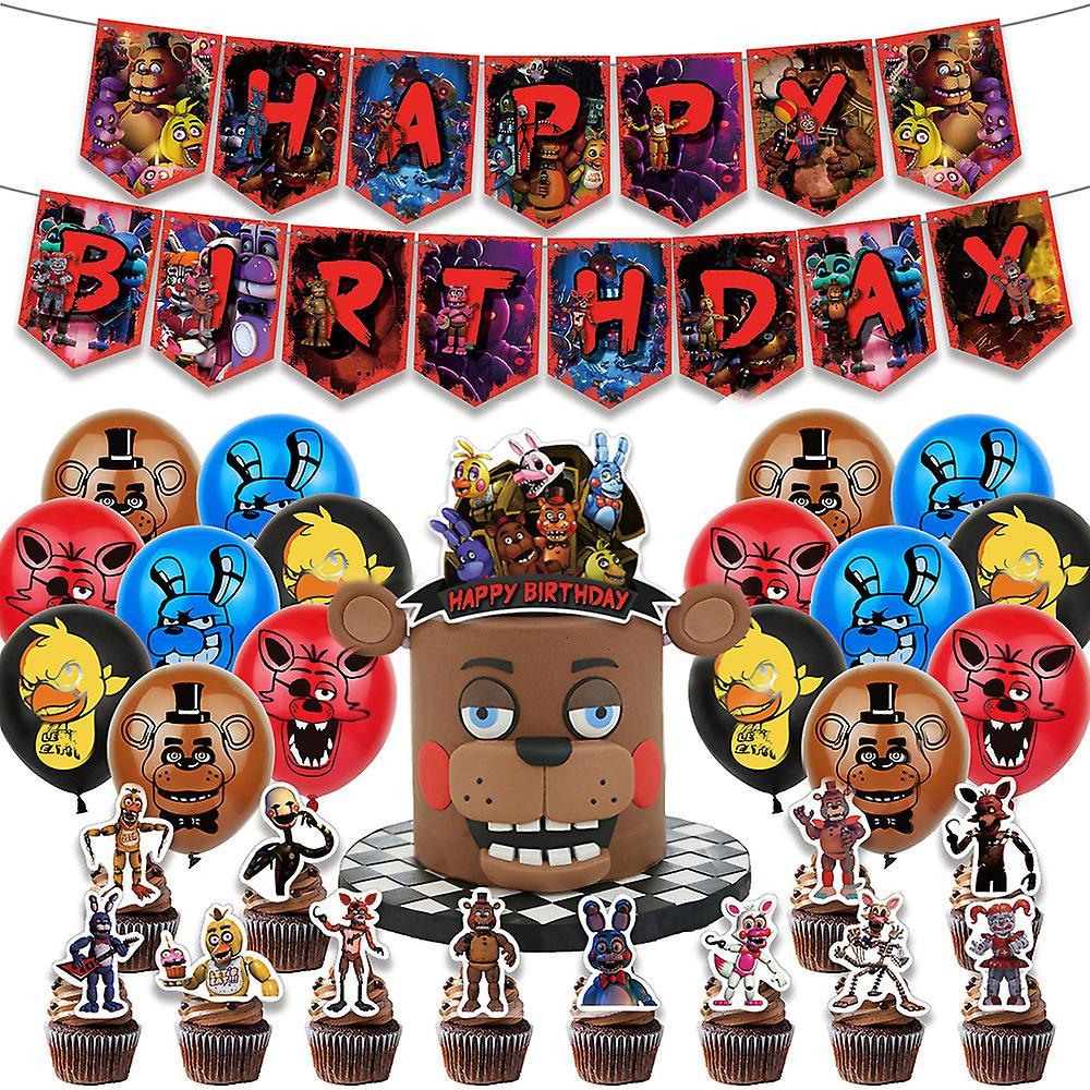 Sevenday Fnaf Theme Birthday Party Supplies Included Banner Balloons Kit Cake Cupcake Topper Decors Set Halloween Decoration