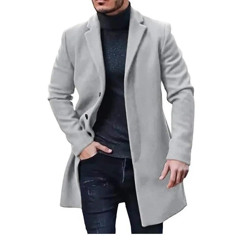 Bhtv 2024 New Arrivals Men's Wool Coat In Classic British Style With Single Button Closure GRAY XXL