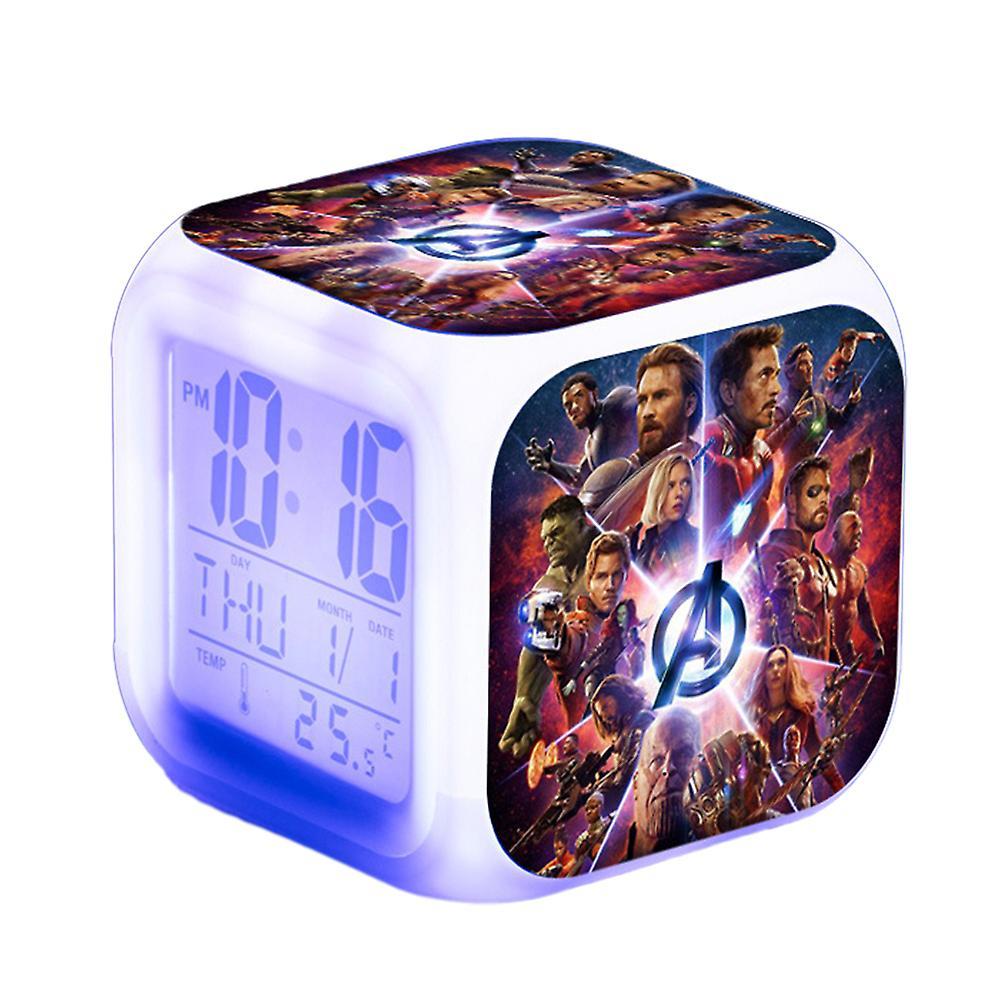 Vicbuy Marvel The Avengers Print Digital Thermometer Alarm Clock Superhero Night Light Bedside 7 Color Changing Clock Home Decor Kids Gifts C