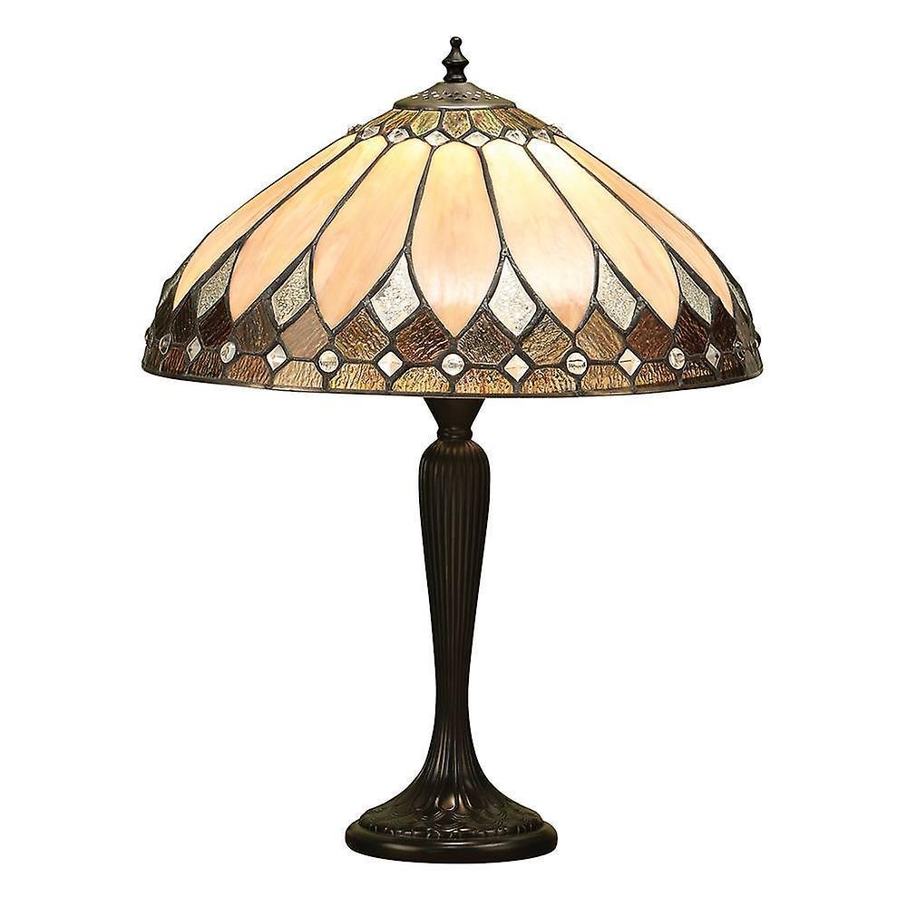 Interiors 1900 Lighting Brooklyn 1 Light Medium Table Lamp Dark Bronze, Tiffany Glass, E27