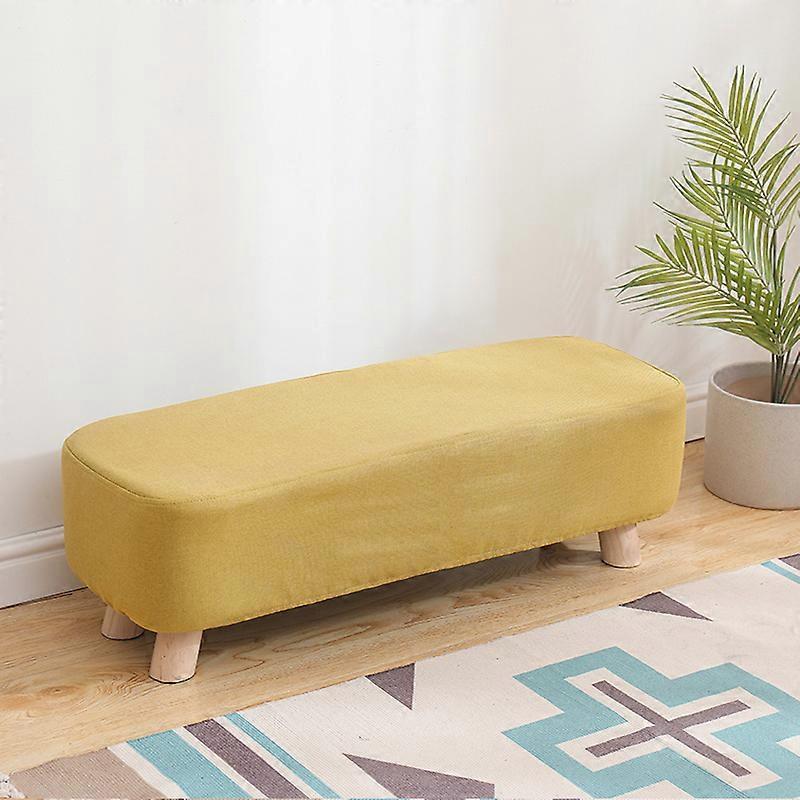 Living And Home 81CM Footstool Linen Fabric Pouf Ottoman Bench Yellow