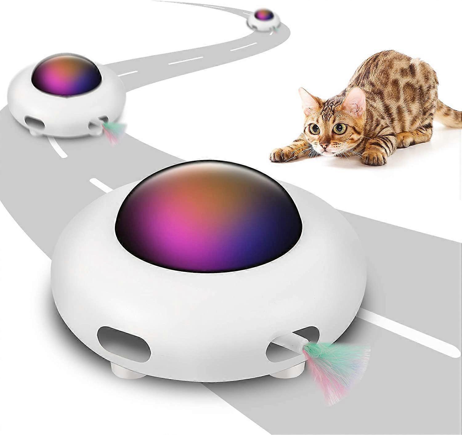 Hrhmv Interactive Cat Toy use in Indoor Cats with Rotating Feather, UFO Interactive Electronic Cat Toy(Smart Mode, Low Noise, Auto Shut-Off, Random...