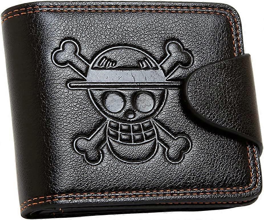 Wjiaer One Piece Wallet - Straw Hat Pirates Jolly Roger Anime Stylish Bifold Wallet for Men (Faux Leather)