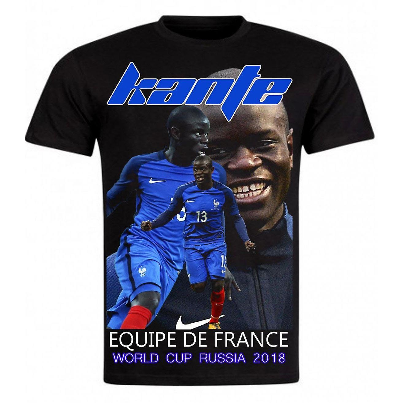 RockShark World Cup Football Tee Shirt Noir N'Golo Kante Equipe De France Black L