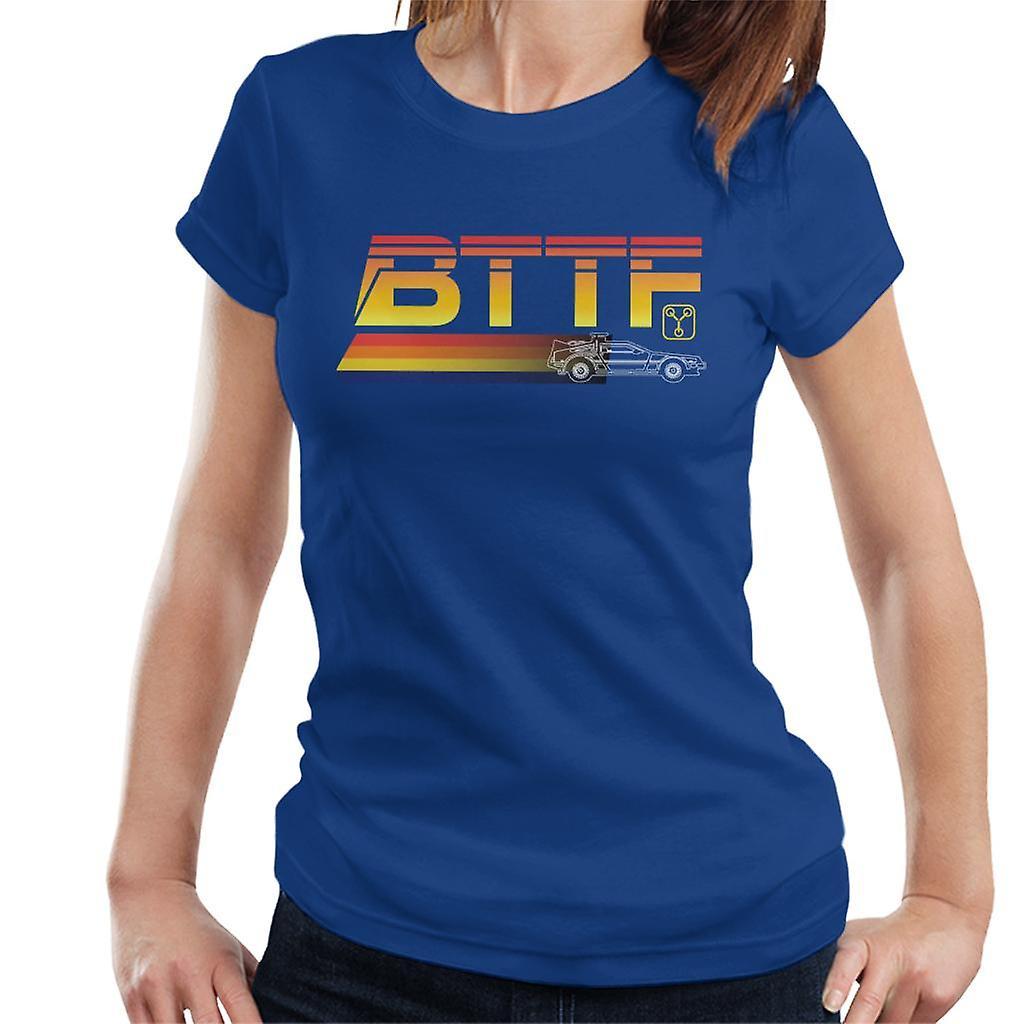 Back to the Future Delorean Zooming Women's T-Shirt Royal Blue Medium