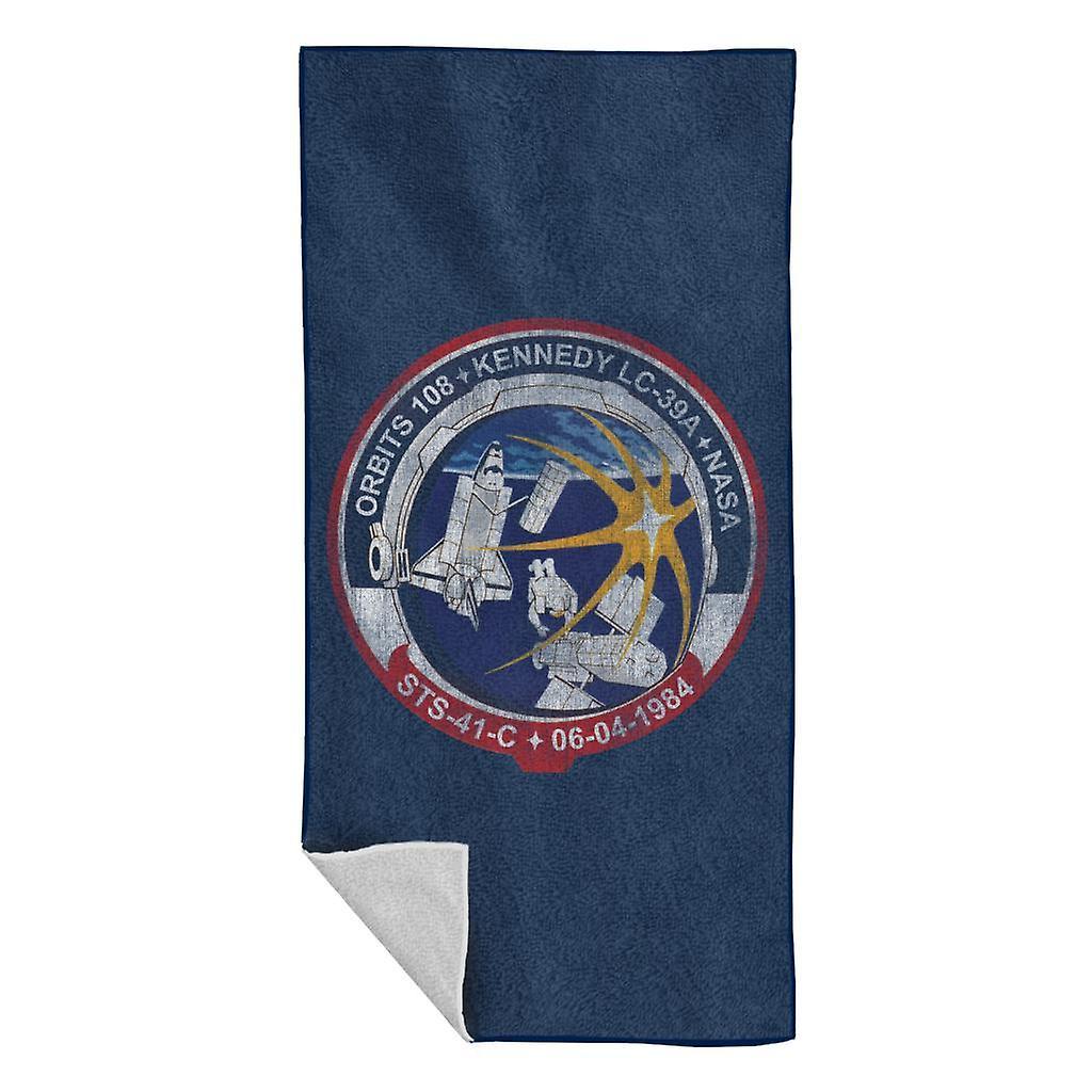 NASA STS 41 C Challenger Mission Badge Distressed Beach Towel Navy Blue 70 x 140cm