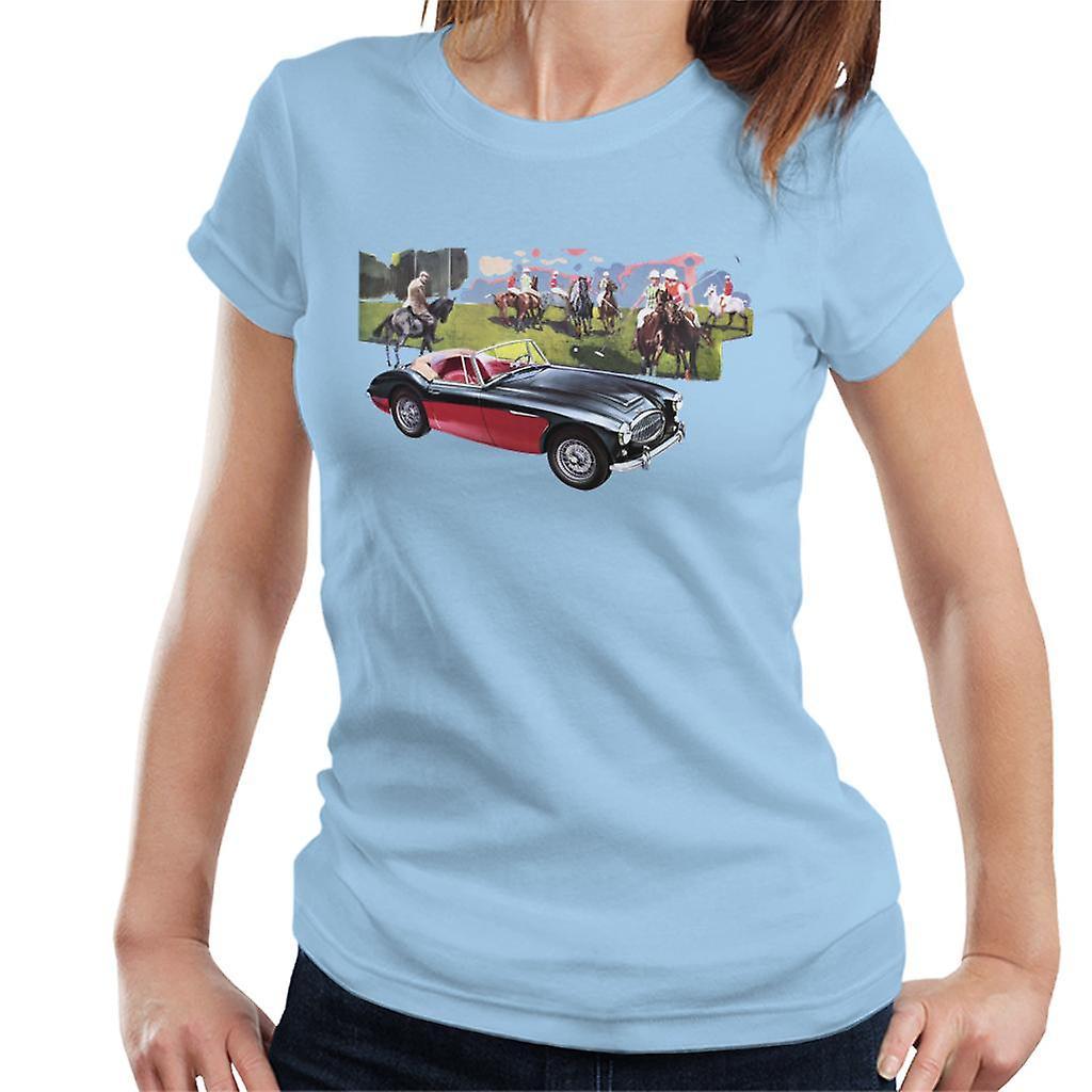 Austin Healey Background Of Sport Horses British Motor Heritage Women's T-Shirt Sky Blue Medium