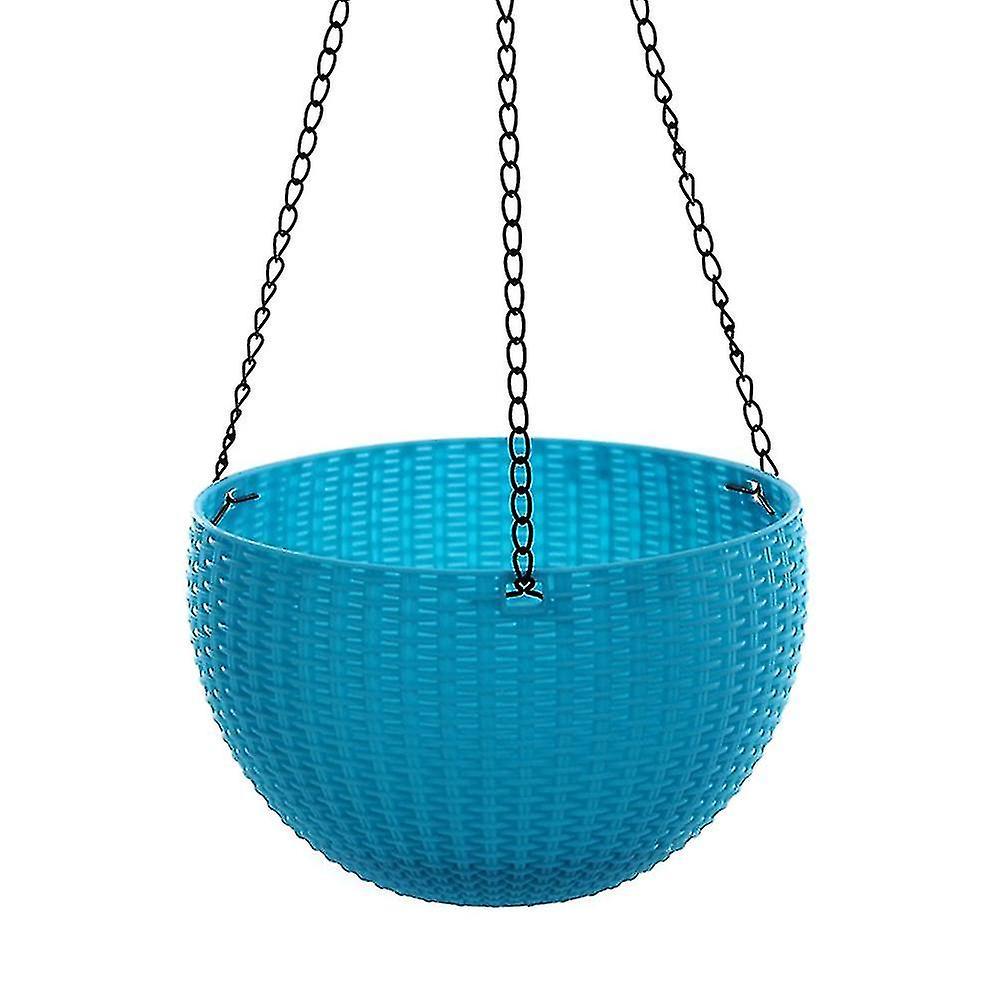 Rattan Hanging Planter Hanging Basket Rattan Plastic Flower Pot Garden Hanging Planter For Indoor Outdoor Plant Blue S 1PCS