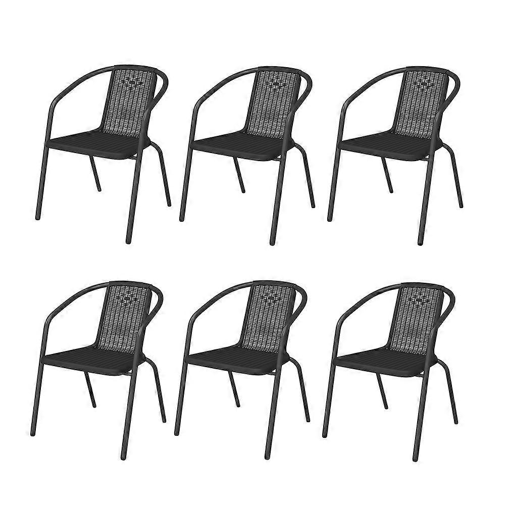 Living And Home Set of 6 Garden Patio Stacking Chairs Black