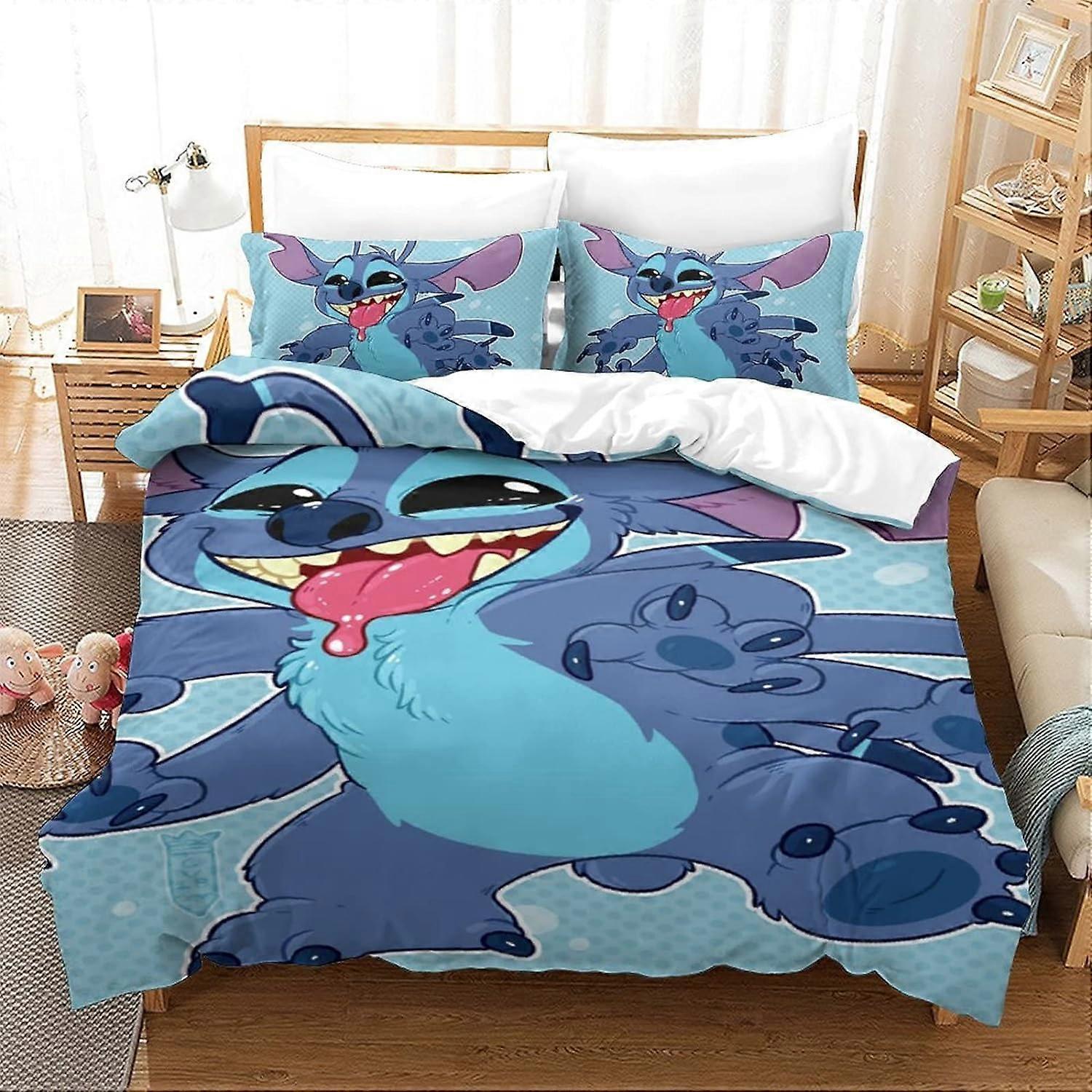 Kerota Stitch Duvet Cover Three-Piece Suit and Quilt Set Lilo & Stitch Cartoon Characters Duvet Cover Single 135*200 CM Single135x200cm