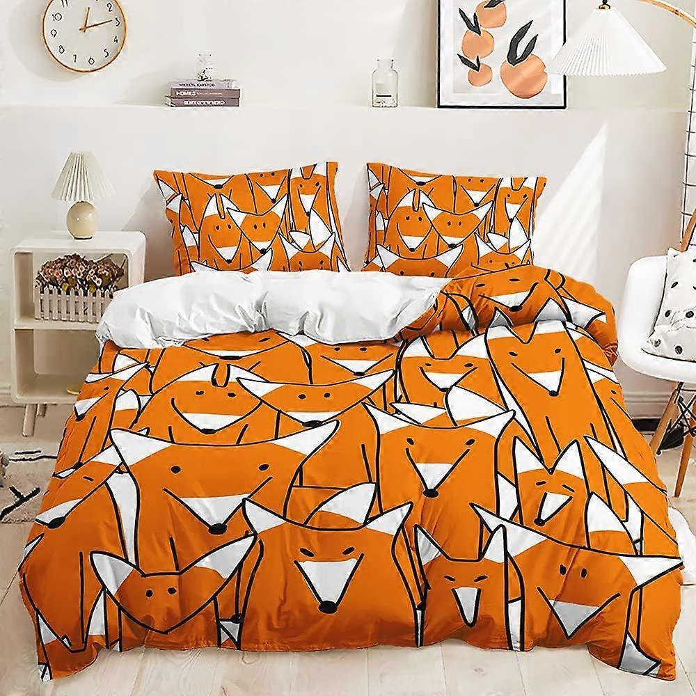 Kerota 3D Printed Duvet Cover Set, Cartoon Fox, 3 Piece Bedding Set, 2 Pillowcases, Hidden Zipper, Microfiber Sports Quilt Cover Single135x200cm