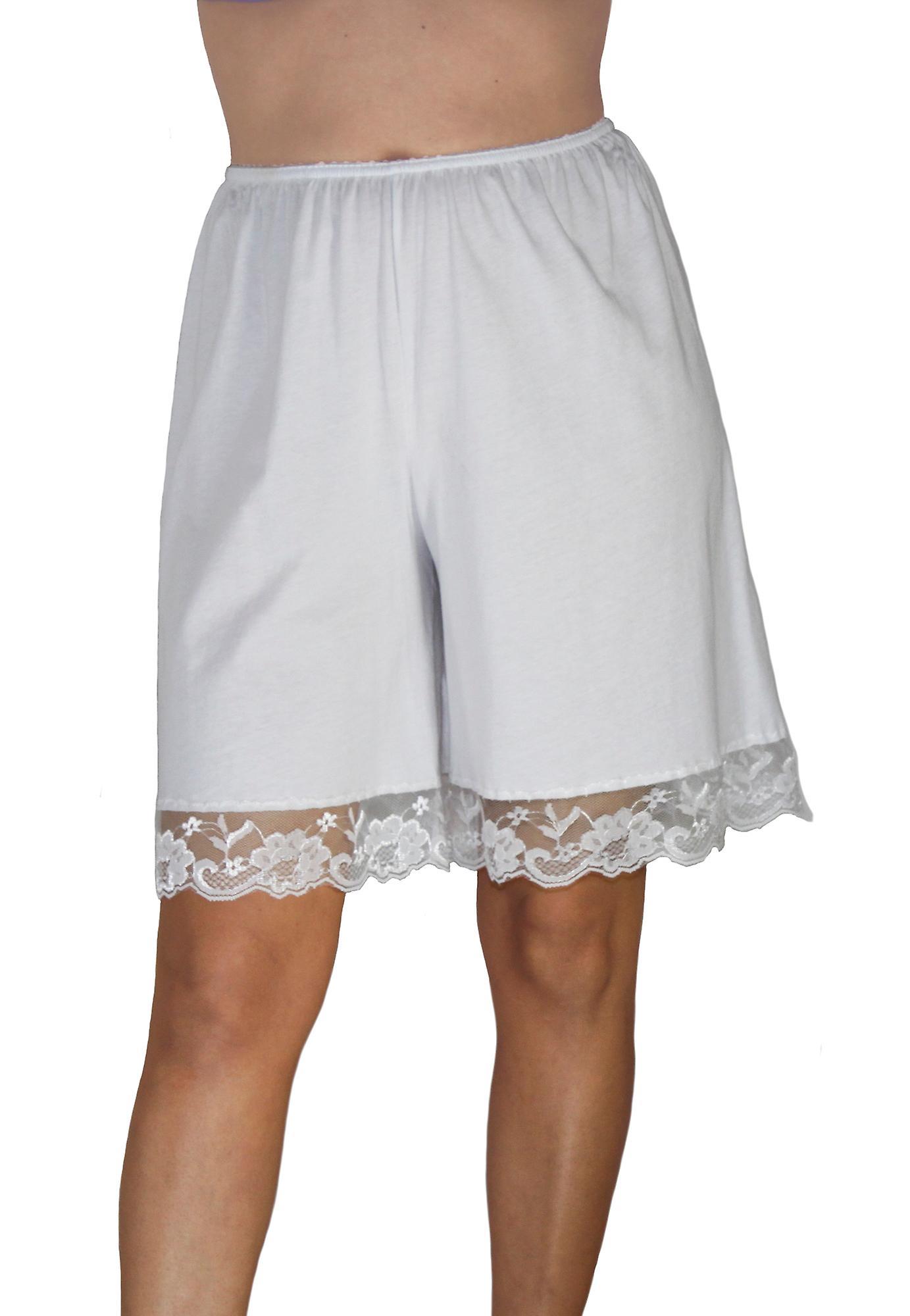 Underworks Pettipants Cotton Knit Culotte Slip Bloomers Split Skirt 9-inch Inseam White 2X