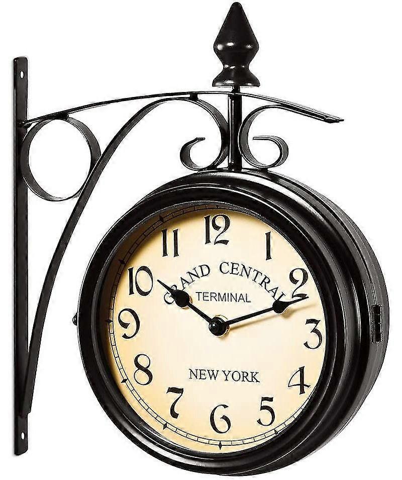 Mintian Two Sided Train Station Wall Clock Black Vintage Design Clock Watch