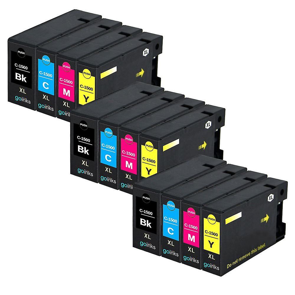 3 Set of 4 Ink Cartridges to replace Canon PGI-1500XL Compatible/non-OEM from Go Inks (12 Inks) Black/Cyan/Magenta