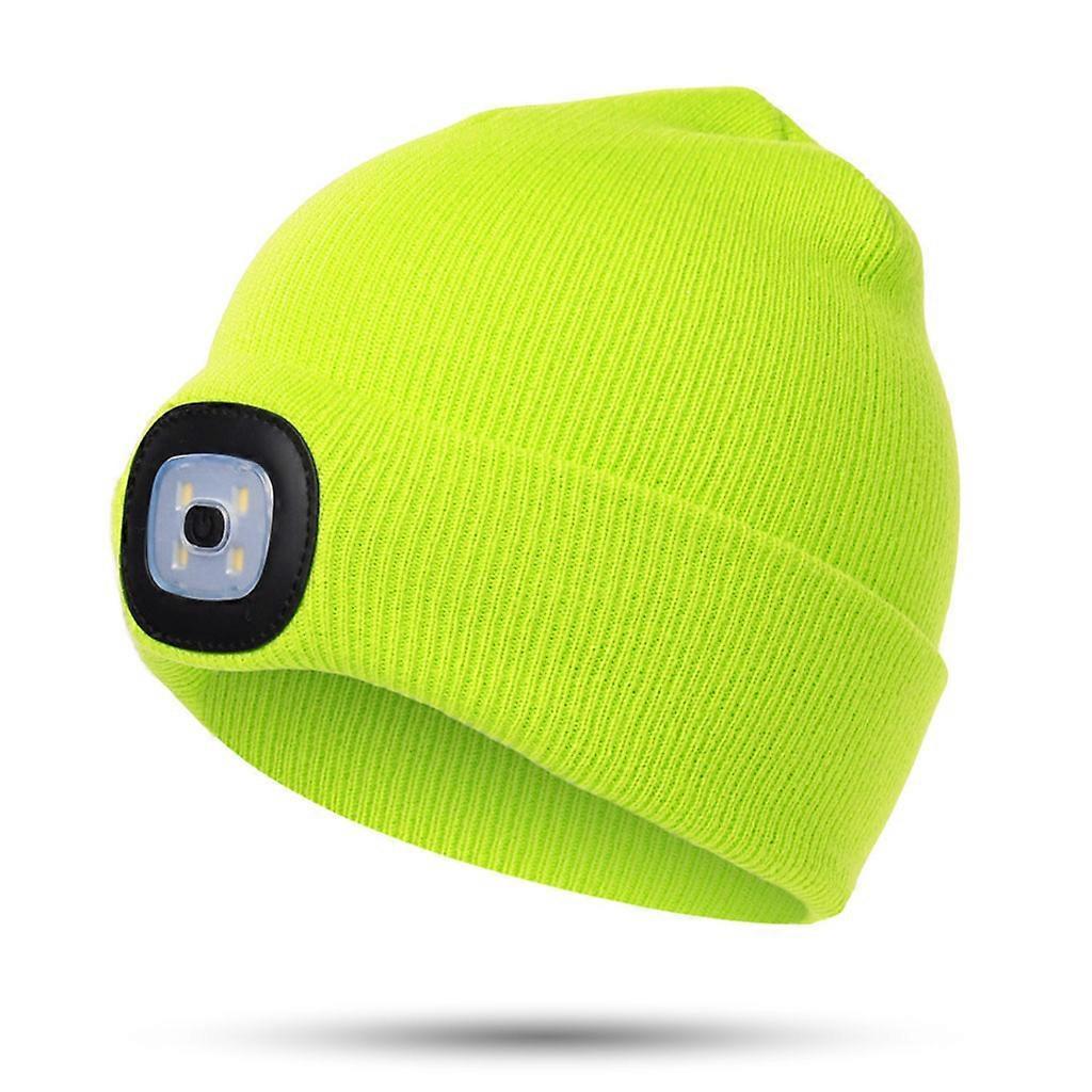 Unbrand USB Rechargeable Hat High Brightness Child Headlight Cap 4 LED Beanie Hat Fluorescent yellow